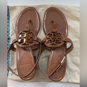 Tory Burch Brown and Rose Gold Leather Sandal